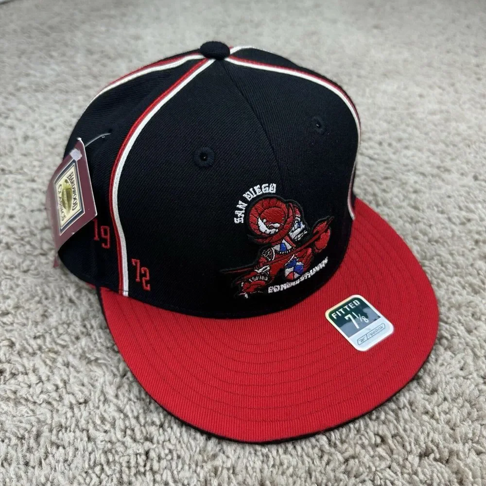 San Diego Conquistadors ABA Hat Reebok HWC Fitted 7 1/8 Black Red Logo Vtg‎ Cap